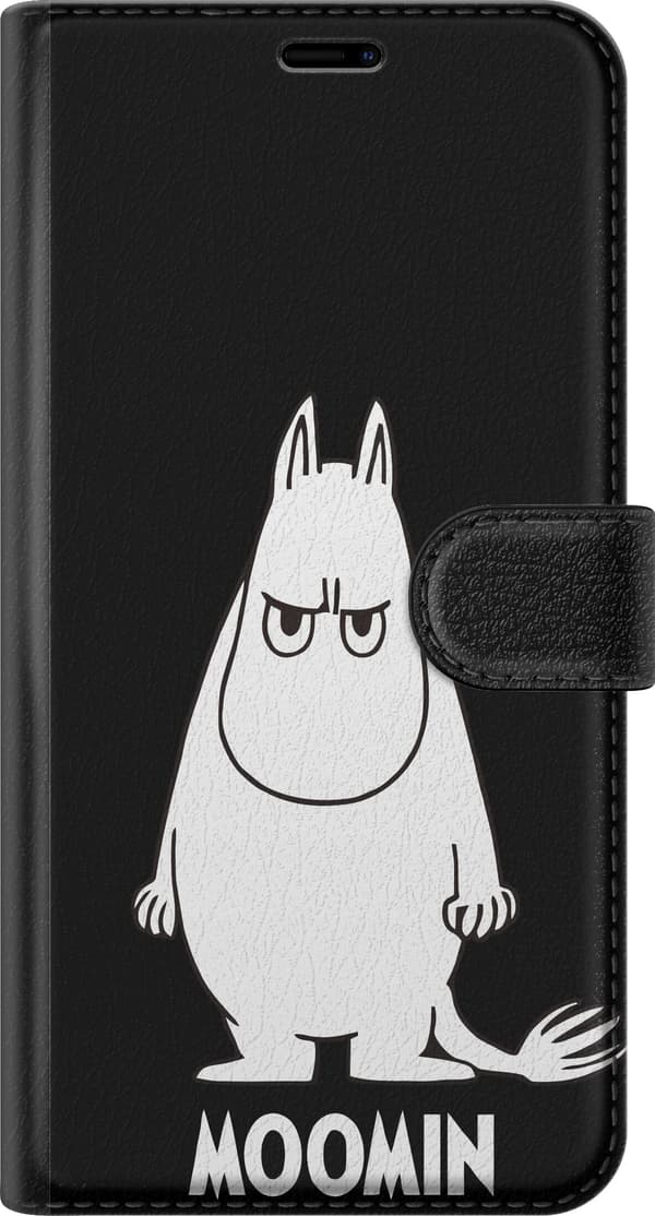Kompatibel Tegnebogsetui til OnePlus 8 Pro Hvid troldefigur med lang hale, spidse ører og mut mine over hvid tekst på sort baggrund sort