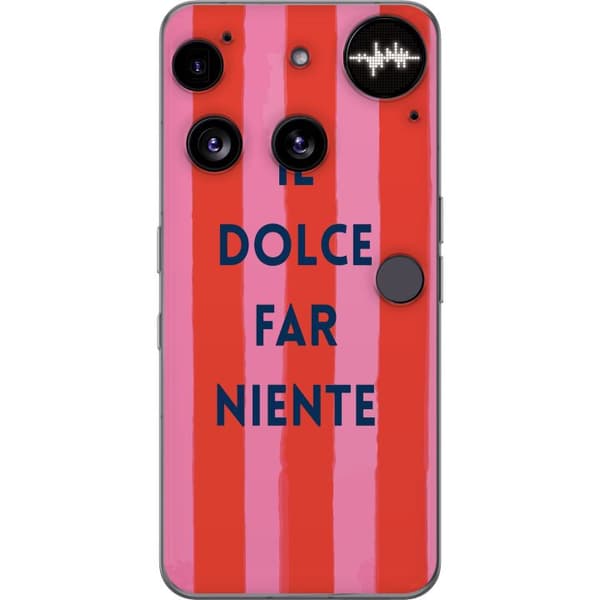 Kompatibelt Mobildeksel til Nothing Phone (3) Teksten Il Dolce Far Niente i mørkeblått mot håndmalte rosa og røde striper rosa