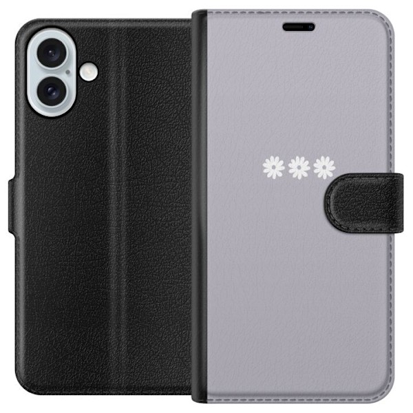 Apple iPhone 16 Plus Plånboksfodral Lila Blomminimalism – stilrent blommotiv på lila bakgrund