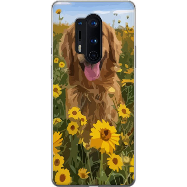 OnePlus 8 Pro Läpinäkyvä kuori Kultainennoutaja Auringonkukkapelto Koiramotiivi Luonto Kesä Suunnittelu Suosittu Koirarotu Perheen suosikki