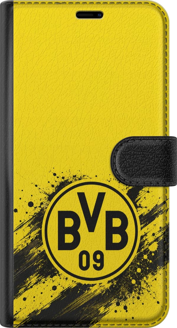 Kompatibel Tegnebogsetui til Apple iPhone 13 mini Borussia Dortmund – Gul BVB-symbol – Sort BVB-symbol med tallene 09 på gul baggrund, med sorte farv gul