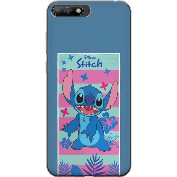 Kompatibelt Mobildeksel til Huawei Y6 (2018) Stitch med tropiske blader og pastellstriper blå