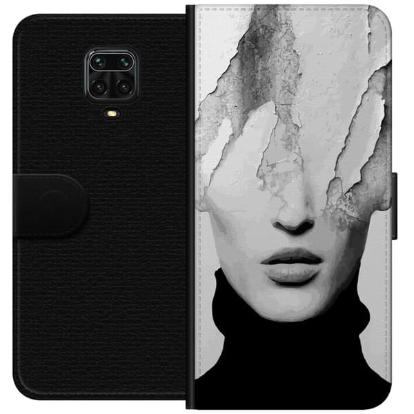 Kompatibelt Plånboksfodral till Xiaomi Redmi Note 9 Pro Abstrakt ansikte i svartvitt grå