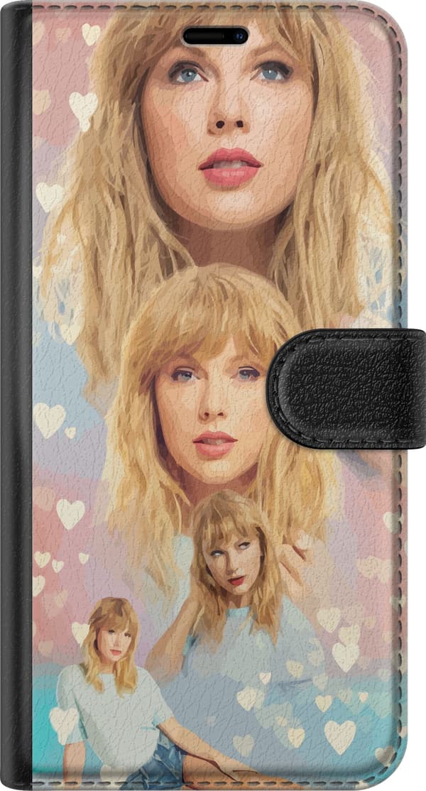 Kompatibel Tegnebogsetui til Apple iPhone 7 Plus Collage med en blond kvinde og små hvide hjerter på lyserød baggrund pink