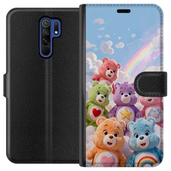 Kompatibel Tegnebogsetui til Xiaomi Redmi 9 Søde farverige bamser med hjerter, stjerne og regnbue blandt bløde skyer blå