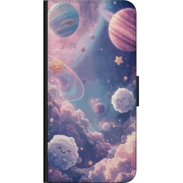 Kompatibel Tegnebogsetui til Samsung Galaxy A20s Drømmende stjernehimmel med planeter skyer og smilende stjerner
