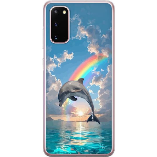 Kompatibelt Mobilskal till Samsung Galaxy S20 Realistisk delfin framför regnbåge över lugnt hav blå