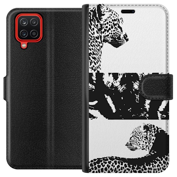 Samsung Galaxy A12 Lompakkokotelo Leopard Faces