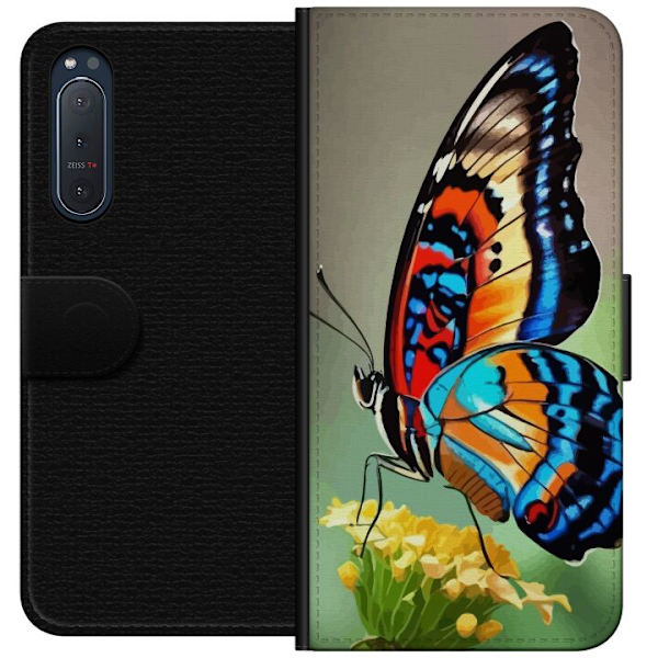 Sony Xperia 5 II Plånboksfodral Fjäril Natur Sommar Motiv Vingar Färgstark Design Populär Dekor Grafiskt Exotiskt Tema