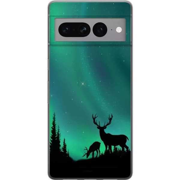 Kompatibelt Mobildeksel til Google Pixel 7 Pro Hjortar i siluett under norrsken
