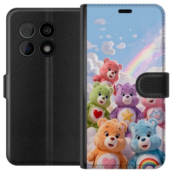 Kompatibel Tegnebogsetui til OnePlus 10 Pro Søde farverige bamser med hjerter, stjerne og regnbue blandt bløde skyer blå
