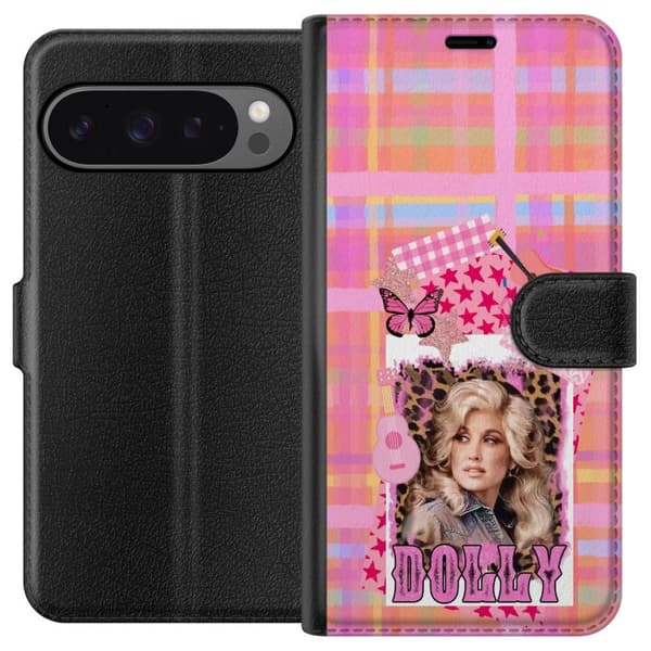 Kompatibelt Plånboksfodral till Google Pixel 9 Pro XL Dolly Parton rosa countrycollage med gitarr rosa