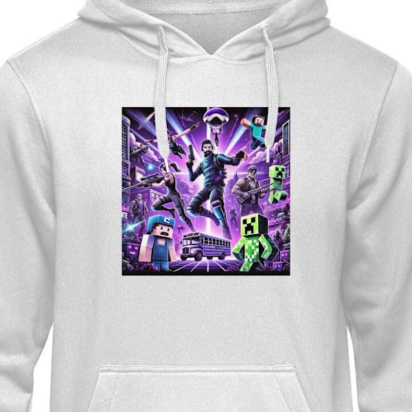 Hoodie til Voksen | Behagelig Hættetrøje Fortnite vs Minecra grå XXL