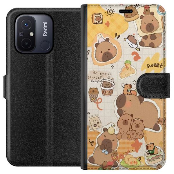 Xiaomi Redmi 12C Lompakkokotelo Kawaii capybara mobilskal med gulliga djurmotiv