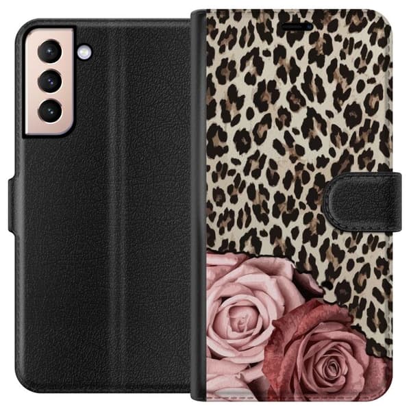 Kompatibelt Plånboksfodral till Samsung Galaxy S21 Leopardrosor