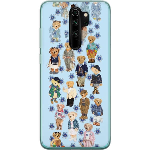 Kompatibel Mobilcover til Xiaomi Redmi Note 8 Pro  Søde bamser i trendy tøj med blå blomster blå