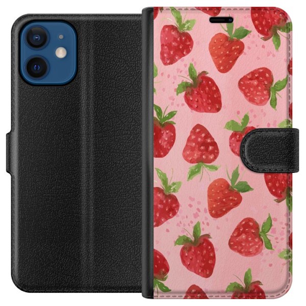 Apple iPhone 12 mini Lompakkokotelo Mansikkahaaveet - Retrot tyyli mansikkakuviointi