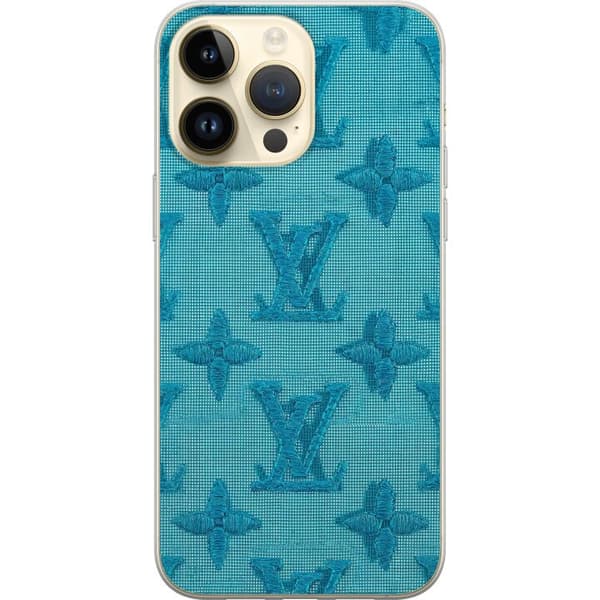 Kompatibelt Mobildeksel til Apple iPhone 15 Pro Max Turkis monogrammønster med dekorative blomster og luksuriøs stil turkis