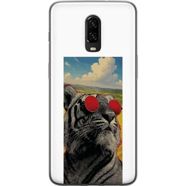 Kompatibelt Mobildeksel til OnePlus 6T Cool tiger med røde solbriller i popkunststil grå