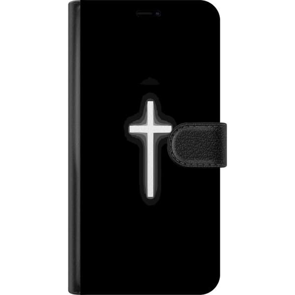 Kompatibelt Lommeboketui til Apple iPhone 16 Pro Max Lysande vitt kors svart