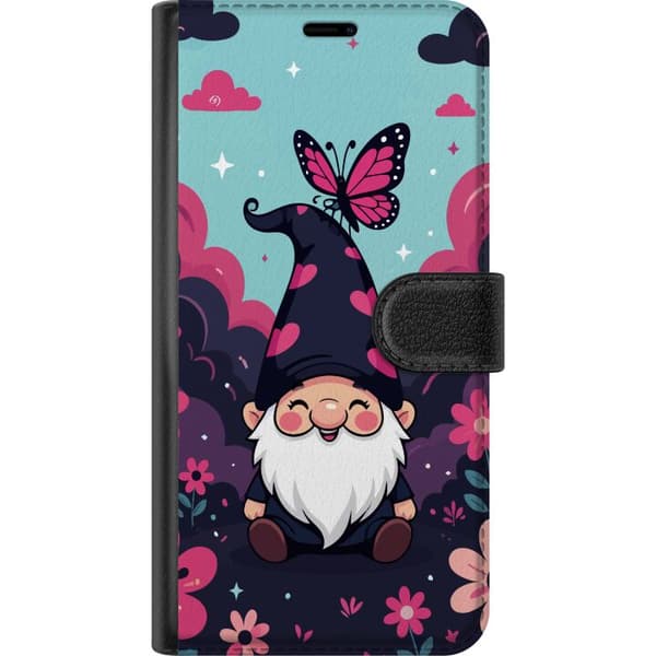 Kompatibel Tegnebogsetui til Huawei P30 lite Sød illustreret nisse med lyserøde hjerter, sommerfugl og blomster i lyserøde og mørkeblå nuancer blå