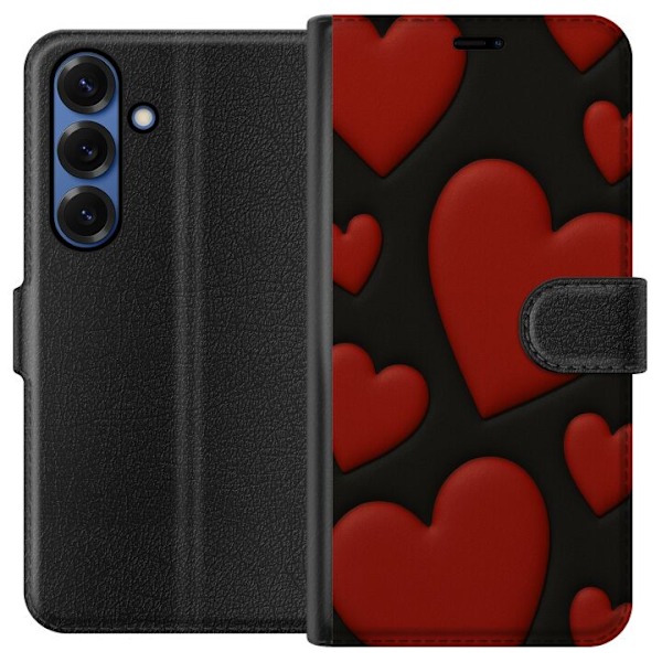 Samsung Galaxy S25+ Lommeboketui Røde Fløyels hjerter