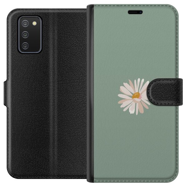 Samsung Galaxy A02s Lompakkokotelo Vihreä Minimalikukka - tyylikäs kukka vihreällä taustalla