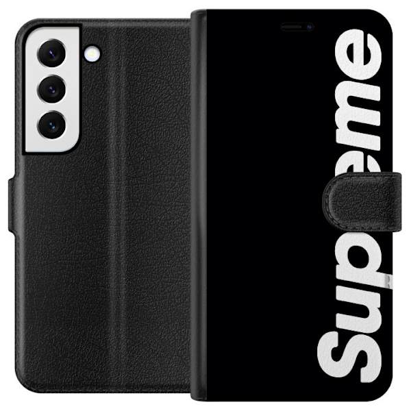 Samsung Galaxy S22+ 5G Plånboksfodral Supreme Svart Vit Streetwear Design Klassisk Modeikon Trend Urban Stil Grafiskt Motiv Populär