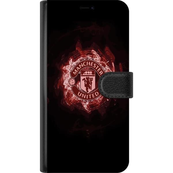 Kompatibel Tegnebogsetui til Apple iPhone 15 Pro Max Rødt fodboldemblem med lysring - emblemotiv i sort og rødt sort