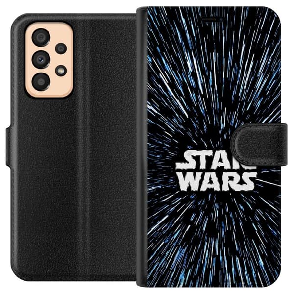 Kompatibel Tegnebogsetui til Samsung Galaxy A33 5G Star Wars-logo med hyperspace-stjerner i ikonisk sci-fi-design sort