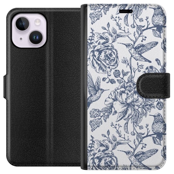 Apple iPhone 15 Plus Tegnebogsetui Blomster & Fugle - Romantis
