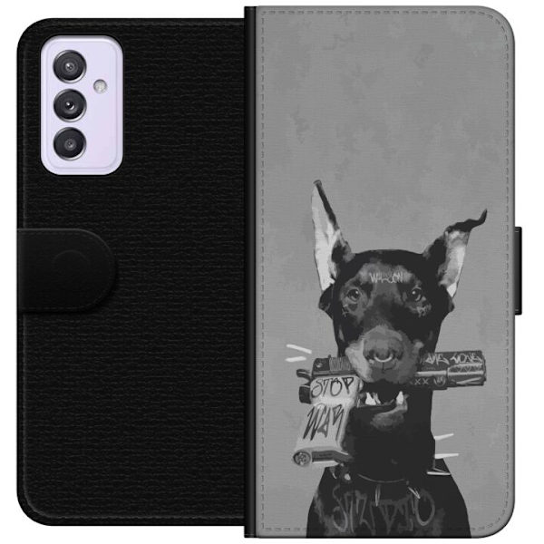 Samsung Galaxy A82 5G Lompakkokotelo Harmaa Koira Graafinen Suunnittelu Kovan Eläinaiheen Katutaide Urbaani Trendi Koiran Ystävä Tyyli Suosittu Aih