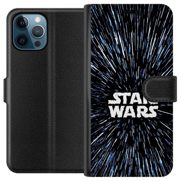 Kompatibel Tegnebogsetui til Apple iPhone 12 Pro Max Star Wars-logo med hyperspace-stjerner i ikonisk sci-fi-design sort