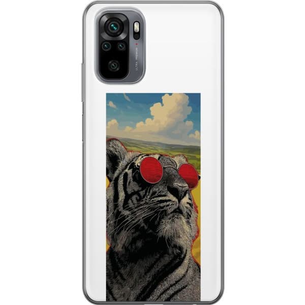 Kompatibelt Mobildeksel til Xiaomi Redmi Note 10S Cool tiger med røde solbriller i popkunststil grå