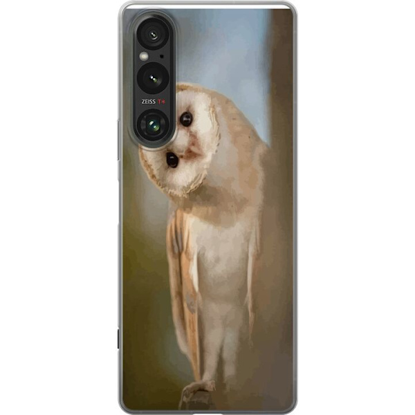 Sony Xperia 1 V Genomskinligt Skal Uggla Nyfiken Blick Fågelmotiv Skog Natur Grafiskt Design Populärt Motiv Djur Tema Dekoration
