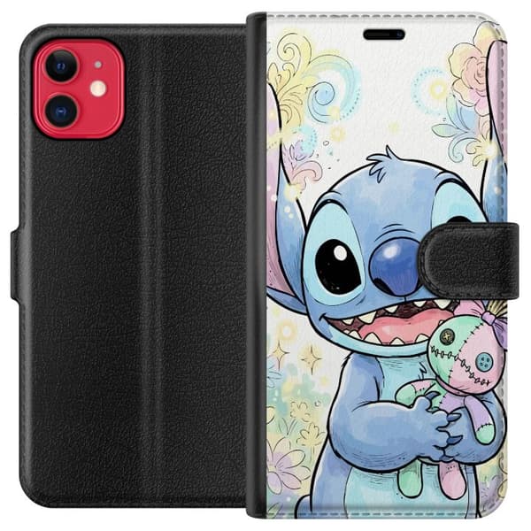 Kompatibel Tegnebogsetui til Apple iPhone 11 Stitch holder en lille patchworkdukke blandt pastelfarvede blomster og glitrende mønstre