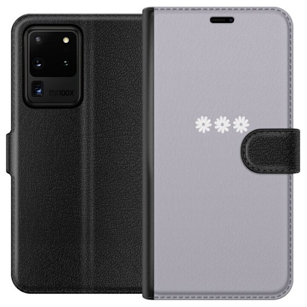Samsung Galaxy S20 Ultra Plånboksfodral Lila Blomminimalism – stilrent blommotiv på lila bakgrund