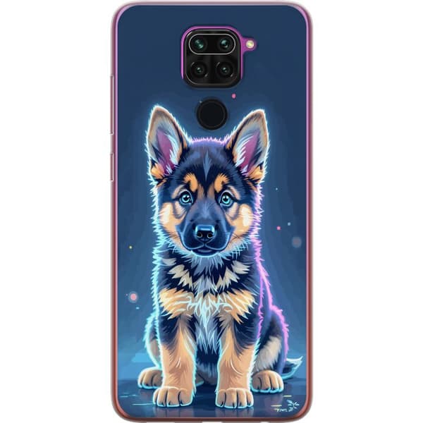 Kompatibelt Mobildeksel til Xiaomi Redmi Note 9 Neonlyst schäfervalp med blå og lilla lys-effekter blå