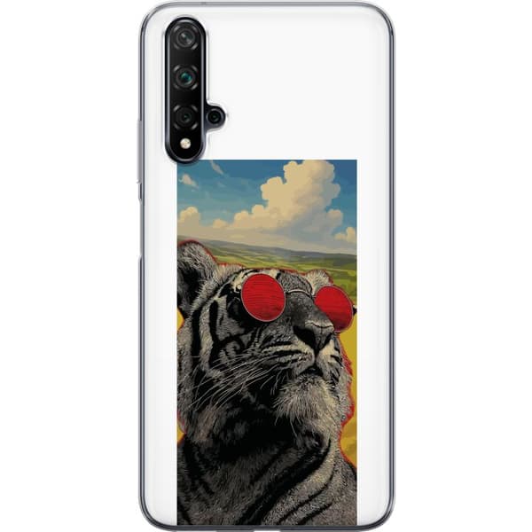 Kompatibelt Mobildeksel til Huawei nova 5T Cool tiger med røde solbriller i popkunststil grå