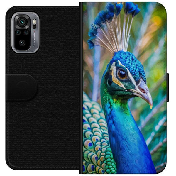 Xiaomi Redmi Note 10S Lompakkokotelo Pavun Sulat Värikäs Design Lintuaihe Eksoottinen Graafinen Suunnittelu Luonto Ylellinen Koristelu