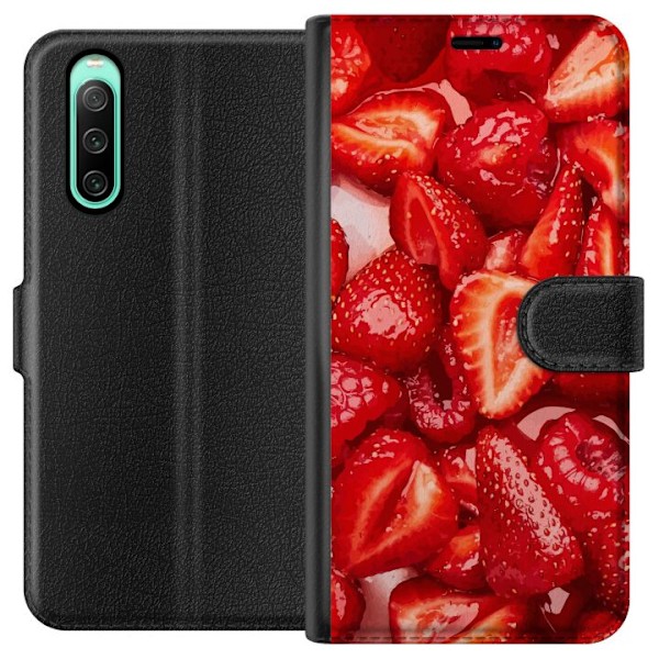 Sony Xperia 10 IV Plånboksfodral Jordgubbsmönster – sött motiv med sommarkänsla