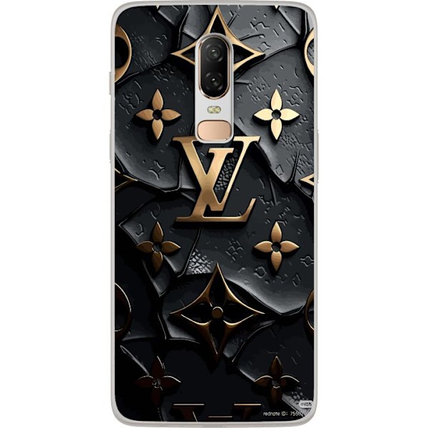 OnePlus 6 Genomskinligt Skal Louis Vuitton Dark Mode Design Svart Lyx Stil Fashion Populärt Grafiskt Mönster Modeikon Lyxmärke