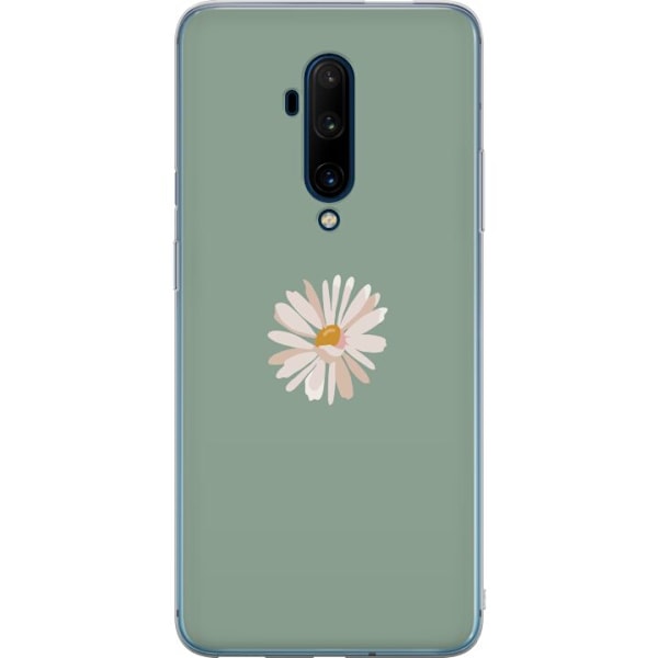 OnePlus 7T Pro Genomskinligt Skal Grön Minimalblomma – stilren blomma på grön bakgrund