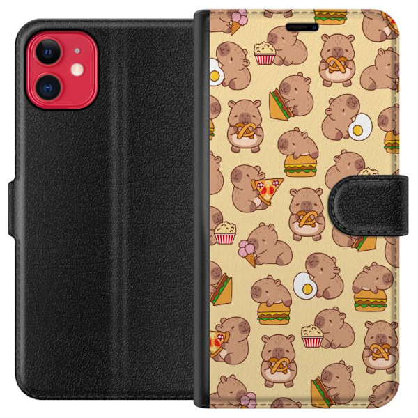 Apple iPhone 11 Tegnebogsetui Kawaii capybara mobilcover med flere søde figurer