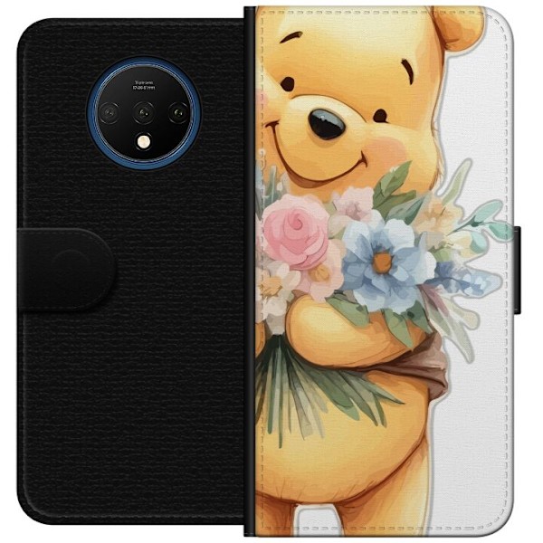 OnePlus 7T Tegnebogsetui Nalle Puh med blomster - klassisk børnefavorit i en blomstrende forårs miljø