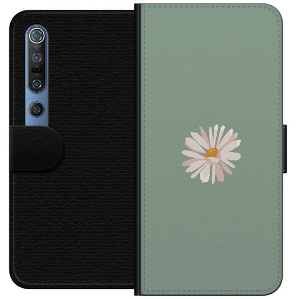 Xiaomi Mi 10 Pro 5G Lompakkokotelo Vihreä Minimalikukka - tyylikäs kukka vihreällä taustalla