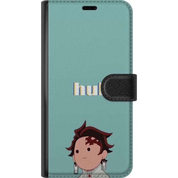 Kompatibel Tegnebogsetui til Apple iPhone 8 Plus Minimalistisk tegnet dreng med teksten "huh" mod en turkis baggrund blå