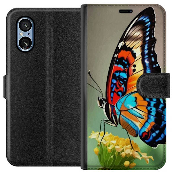 Sony Xperia 5 V Plånboksfodral Fjäril Natur Sommar Motiv Vingar Färgstark Design Populär Dekor Grafiskt Exotiskt Tema