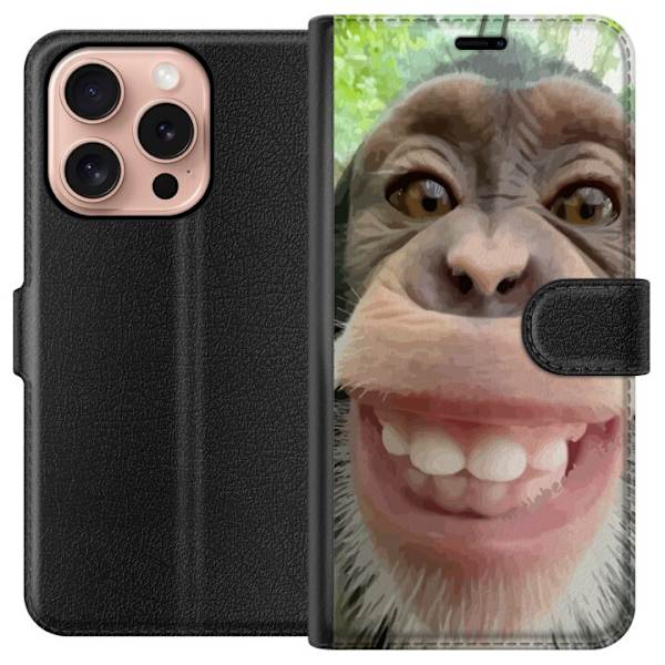 Apple iPhone 16 Pro Lompakkokotelo Simpanssi Selfie Rauhallinen Graafinen Suunnittelu Apinan Aihe Suosittu Urban Art Tyyli