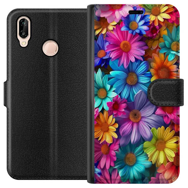Huawei P20 lite Plånboksfodral Gerbera Blommor Färgglad Dekor Blommotiv Populärt Heminredning Färg Rik Väggkonst Design